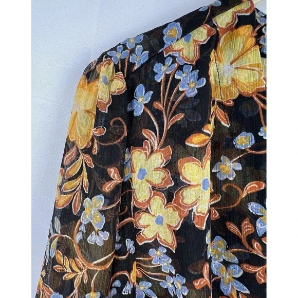 Old Navy Womens Top Size XL Dark Floral Smocked Long Sleeve Peplum Shirt - Picture 14 of 15